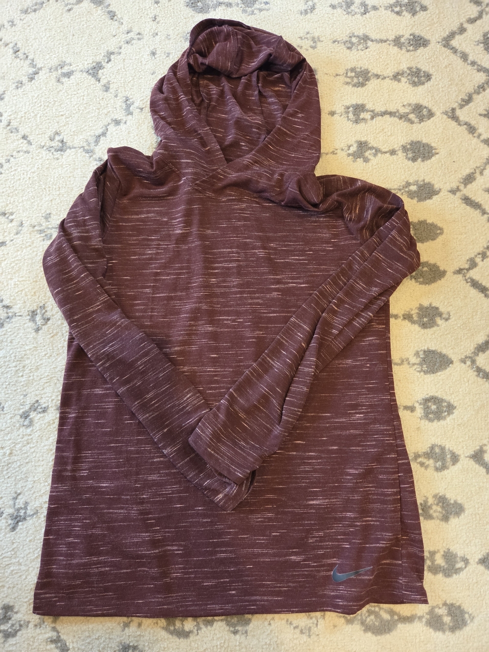 Nike Women's Maroon Heathered Hooded Long-Sleeve Dress